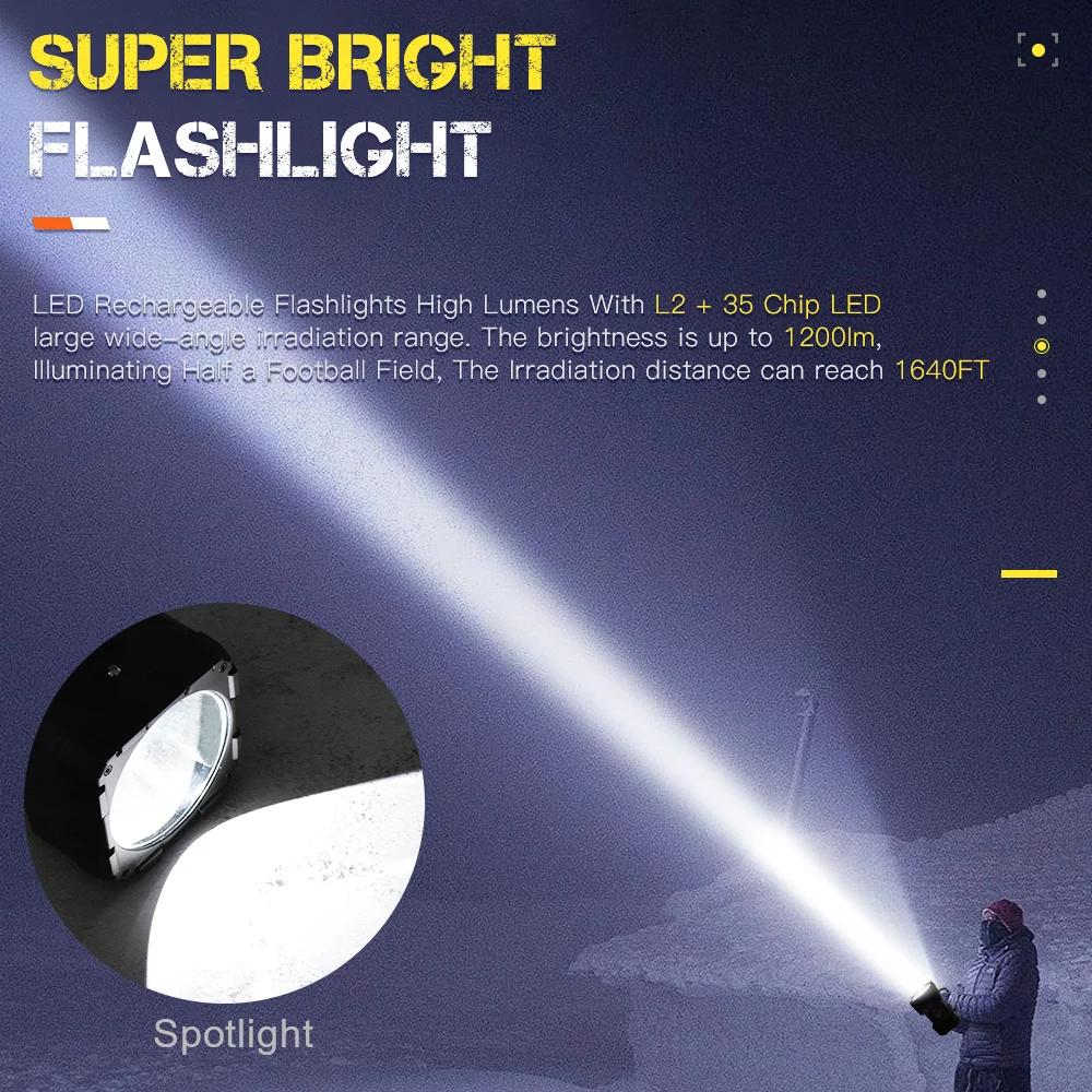 P70 LED High Power Flashlight Rechargeable Double Head Searchlight Handheld Floodlight Work Spotlight for Fishing Camping Hiking