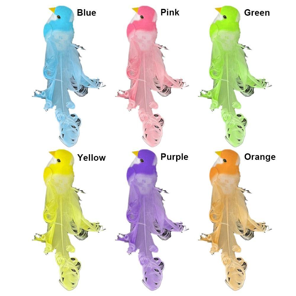 Statue Decor Long Tail Simulation Bird Six Colors Curly Feather Artificial Bird With Clip Colorful Bird Figurines Home Garden