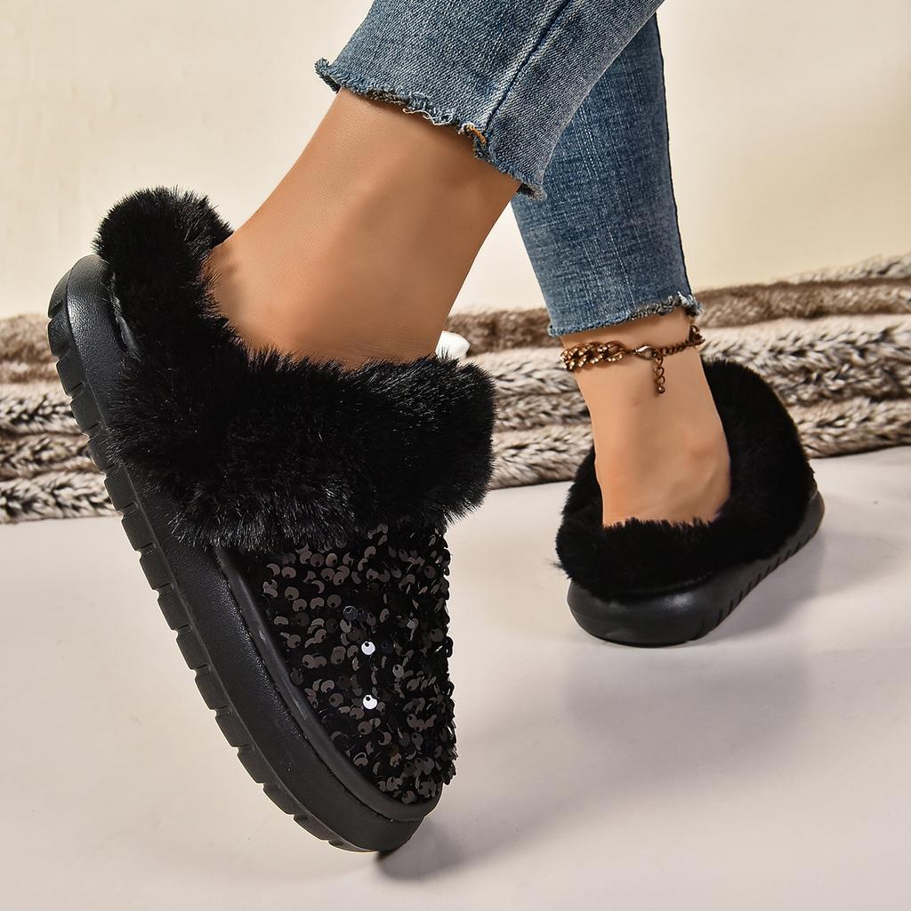 Módní dámské sněhule Protiskluzové Kulatá špička Sametová podšívka Lehké Zimní boty Dámské Kotníkové Boty Silná podrážka Kamínky Flitry Boty