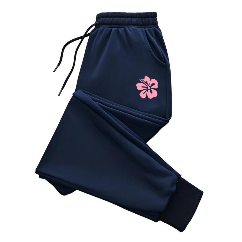 Woman Casual Sweatpants Cute Flower Print Jogger Pants Female Home Outdoor Comfort Breathable Pure Color Trousers