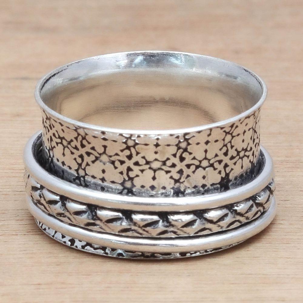 Silver Spinner Ring For Women Four Spinner Ring Fidget Silver Jewelry Ring"7"