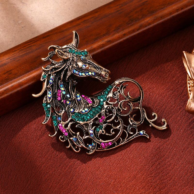 Luxe Rhinestone Horse Badge Pins; Unisex; Vintage-Inspired; Ideal Fashion Accessory for Parties and Events
