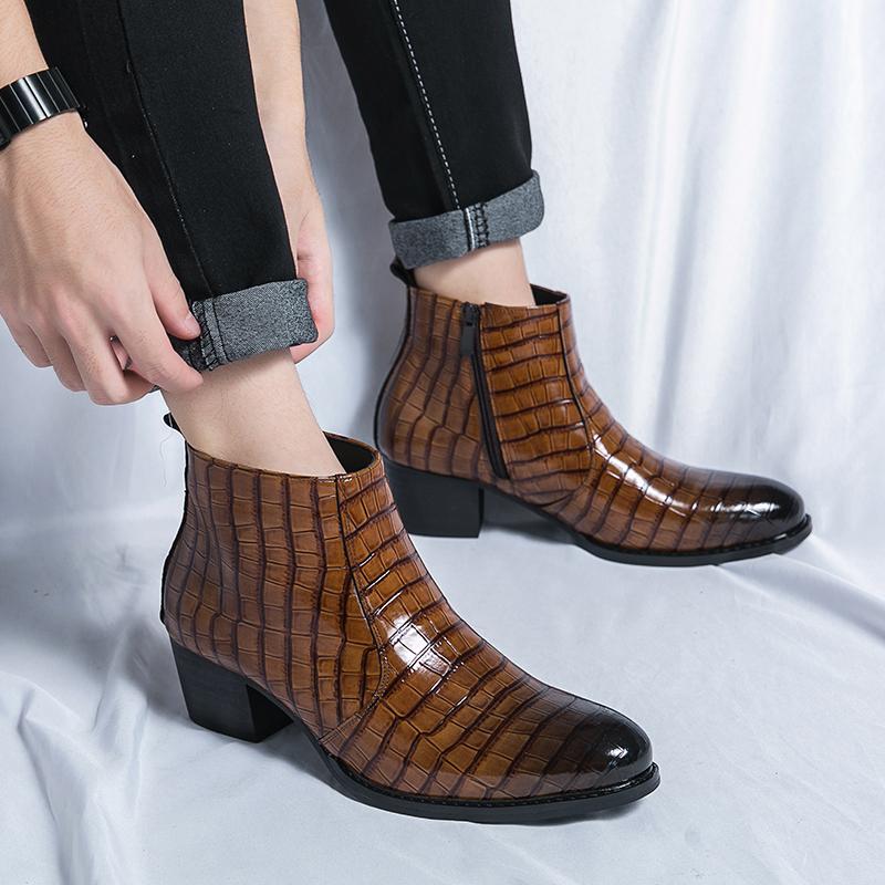 Fashion Luxury Designer's Boots Hairstylist Men Fashion Leather Boots Italy Style Winter Crocodile Pattern Chelsea Boots Business Boots