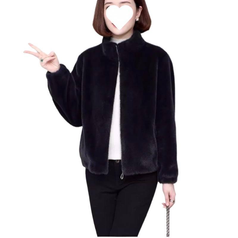 Women's Faux Mink Fur-Lined Fashionable Coat - Spring/Autumn Versatile Top