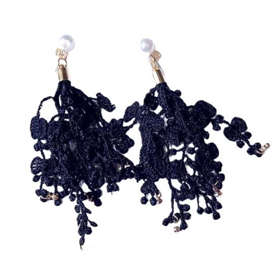 

B253 Серьги-капли, противоаллергические декоративные блестящие темпераментные женские серьги с кисточками, длинные серьги из искусственного жемчуга чёрный