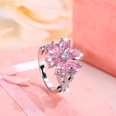Nádherné prsteny s broskvovými květy stříbrné barvy pro ženy Móda Růžové květy Dámský zásnubní prsten Party šperky
