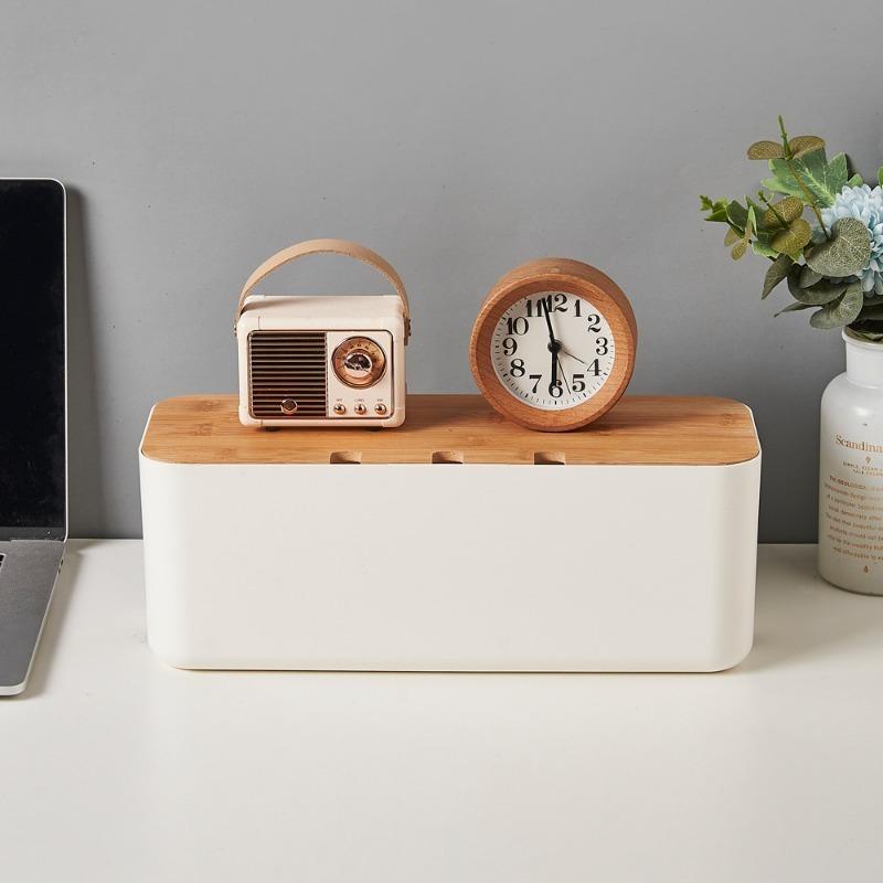 Hide Wires Desk Computer Cable Organizer Box Bamboo Cover Wire Junction Board Storage Box for Phone Cable Cable Management Box