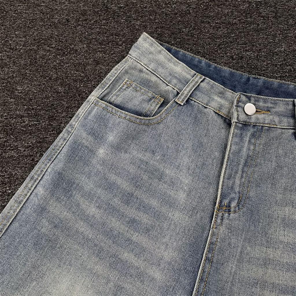 American Retro Old Washed Denim Long Pants Men's Wasteland Wind-mud Dyed Loose Men's Pants Ripped Wide-leg Casual Pants