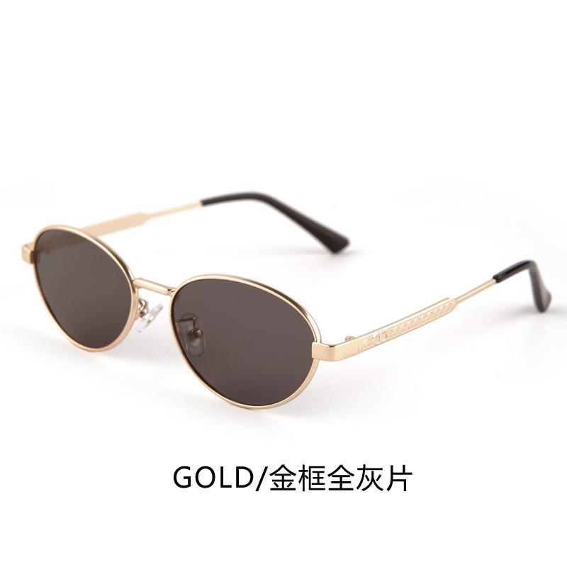 Fashion European and American metal oval frame sunglasses women's high-end sense color-changing anti-ultraviolet sunglasses men's trend
