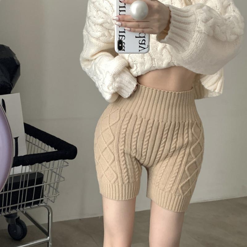 Women's High-Waisted Knitted Safety Shorts - Elastic, Slimming, Warm Base Layer Wool Pants