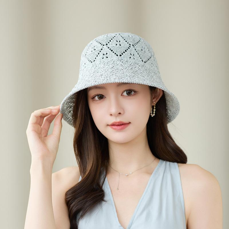 Hollow Knitted Bucket Cap, Rear Split Basin Cap, Summer Breathable Sunscreen Visor, Outdoor Travel Shows A Small Face