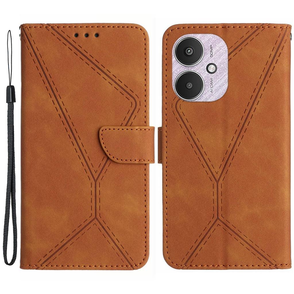 HT05 For Xiaomi Redmi 13C 4G/5G/13R 5G/Poco M6 5G/Poco C65 4G Leather Case Wallet Cover Imprinted Line