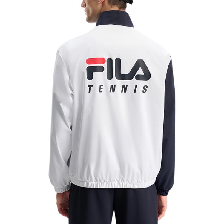 FILA Retro Sports Loose Stand Collar Comfortable Color Block Jacket Men jackets Jade-White A11M443705F-WT