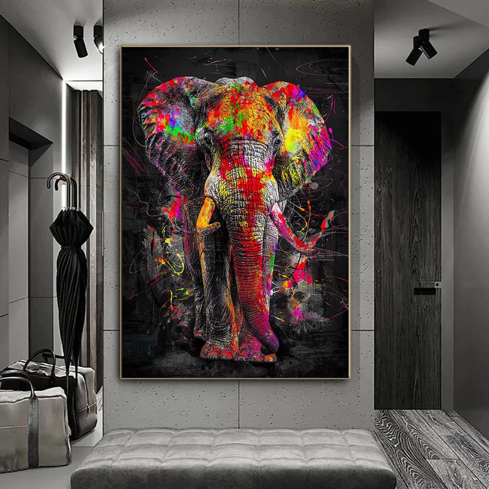 Graffiti Abstraktní Zvířecí Nástěnný Plakát Barevný Lev Slon Bytový dekor Obraz na plátně Nástěnná malba Dekorace obývacího pokoje