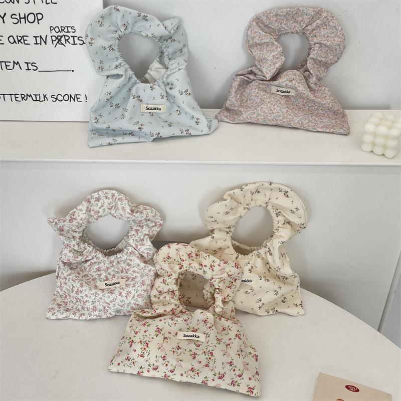 New Thin Cloth Bag Tote Bag Women's Broken Flower Canvas Bag Hand Carry Wrist Bag
