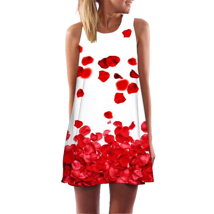 European and American New Digital Printing Round Neck Off-the-shoulder Sleeveless Vest Big Pendulum Loose Medium and Long Dress