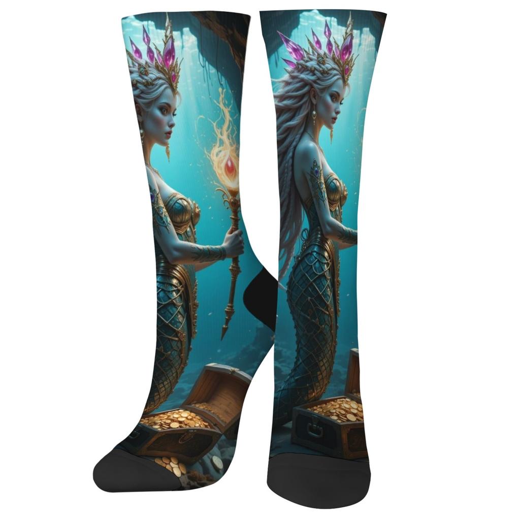 Myth Mermaid Retro Casual Socks Creative Happy Hip Hop Socks Soft Breathable Crew Socks Suitable for Sports Outdoor Travel Party