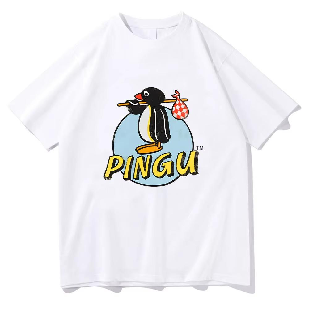 Pingu Classic Logo Natural TShirt Women Unisex Round Neck Penguin Tee Shirt Harajuku Clothes Classic Comfortable Chic YK Clothing