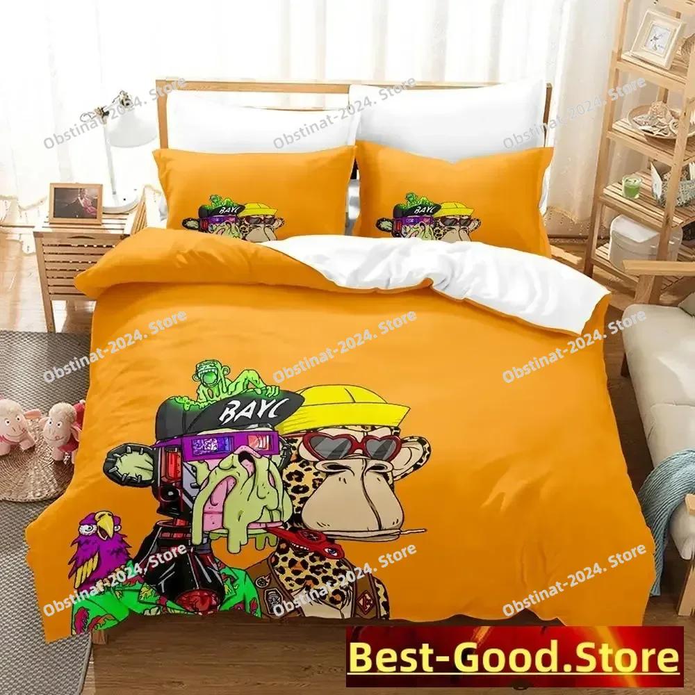 Bored Ape Yacht Club BYAC NFT Bettwäsche Set Einzel Doppel Full Queen King-Size Abmessungen Abmessungen Bettwäsche Set Aldult Kind Schlafzimmer Bettbezug Sets Anime