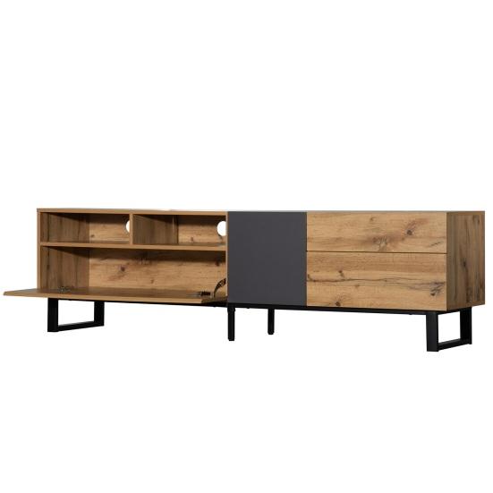 Television Stand Color Blocking TV Cabinet with Drawers Open Shelves Solid Console Wooden Legs Living Room Furniture Table