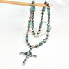 GemChic Women's New Vintage Turquoise Beads Alloy Cross Pendant Necklace Ethnic Chain Fashion Birthday Christmas Jewelry Gift