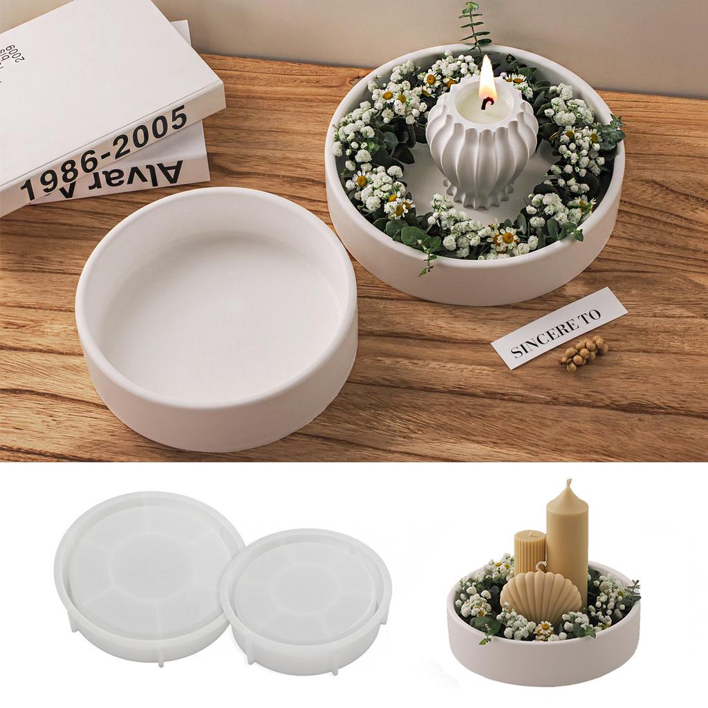Round Candle Tray Silicone Mold Cement Flower Pot Candle Deep Tray Mold DIY Concrete Storage Bowl Handmade Resin Mold Home Decor