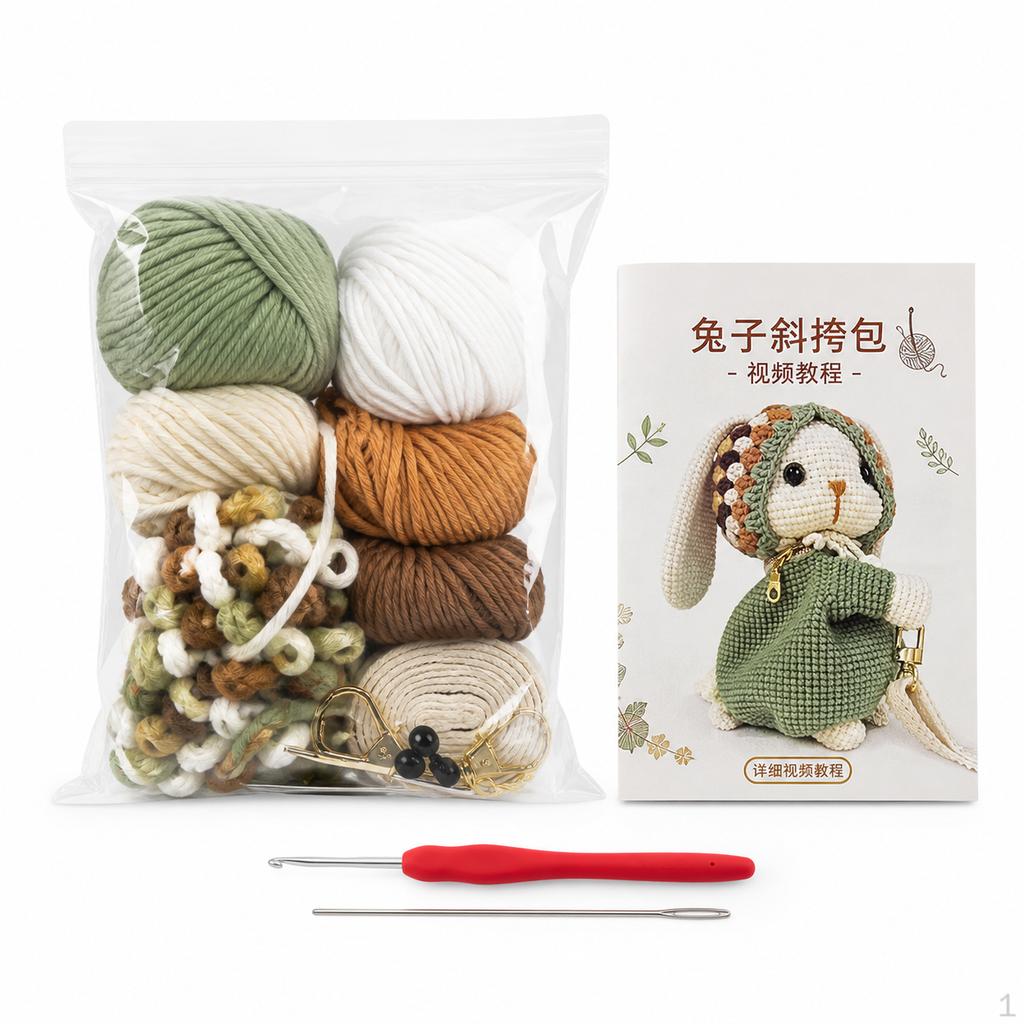 HandCrocheted Granny Square BigEared Rabbit DIY Knitting Material Kit for Shoulder/Backpack