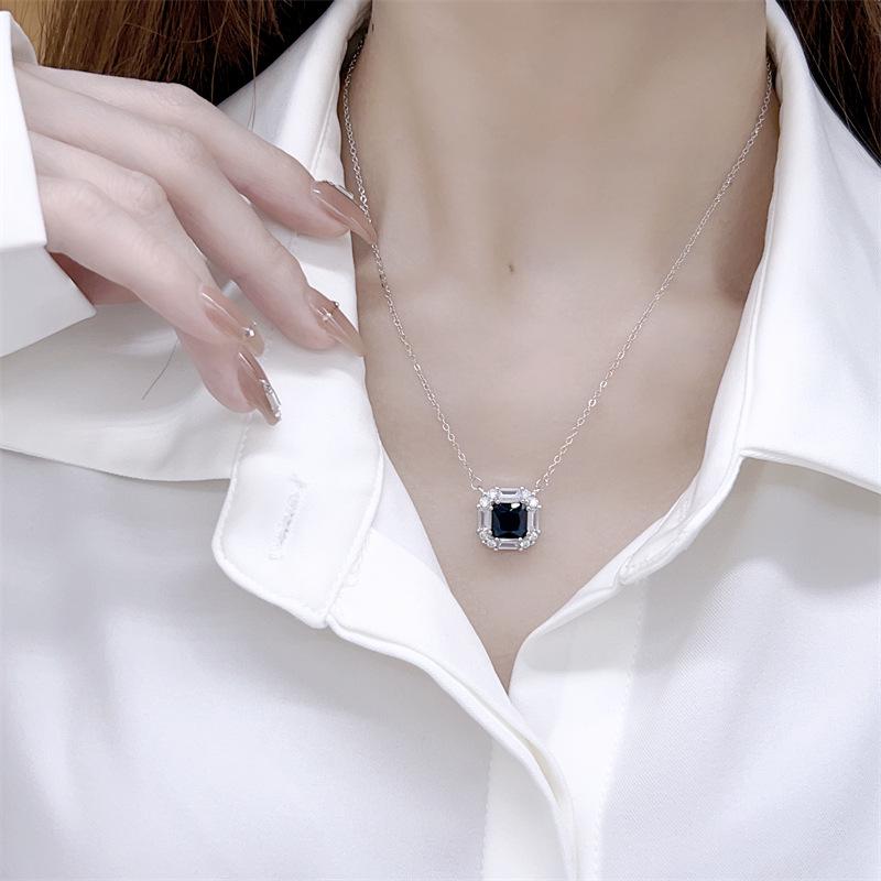 Elegant Blue Sapphire & Zircon Necklace: European & American Style, Versatile, Natural Light Luxury for Women