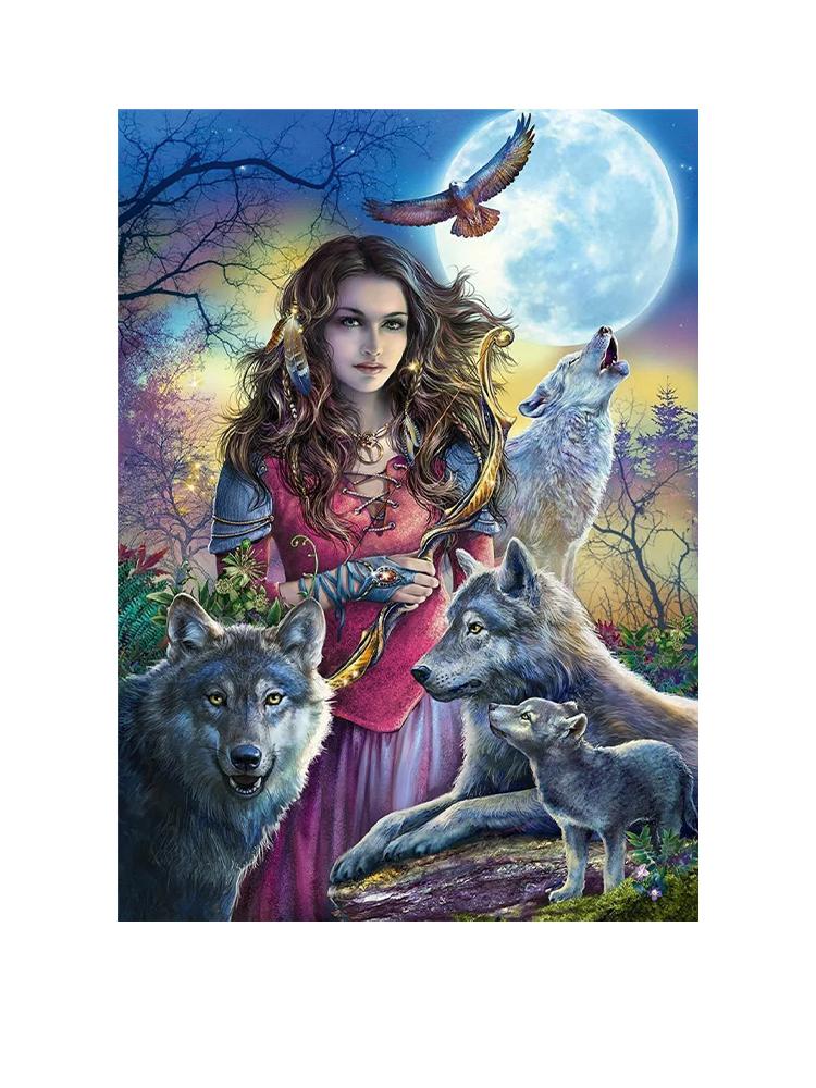 Diamantmalerei Damen Kreuzstickerei Volldiamant 5D DIY Stickerei Wolf Mosaik Wandkunst Diamant Wohndekoration Kunst Geschenk