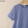 ZANZEA Women Casual Round Neck Short Sleeve Plaid Print Dress