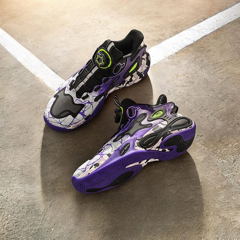 Anta Kinder Thunder Weave Schnürlose Drehverschluss Rutschfest Stoßdämpfend Abriebfest High-Top Basketballschuhe Herren Basketballschuhe 312441107-3