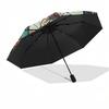 Stained Owl Design Automatic Opening Folding Umbrella with 8-Bone Iron Frame, Suitable for Fans, Travel, Daily Use, Ideal Gift for Outdoor E