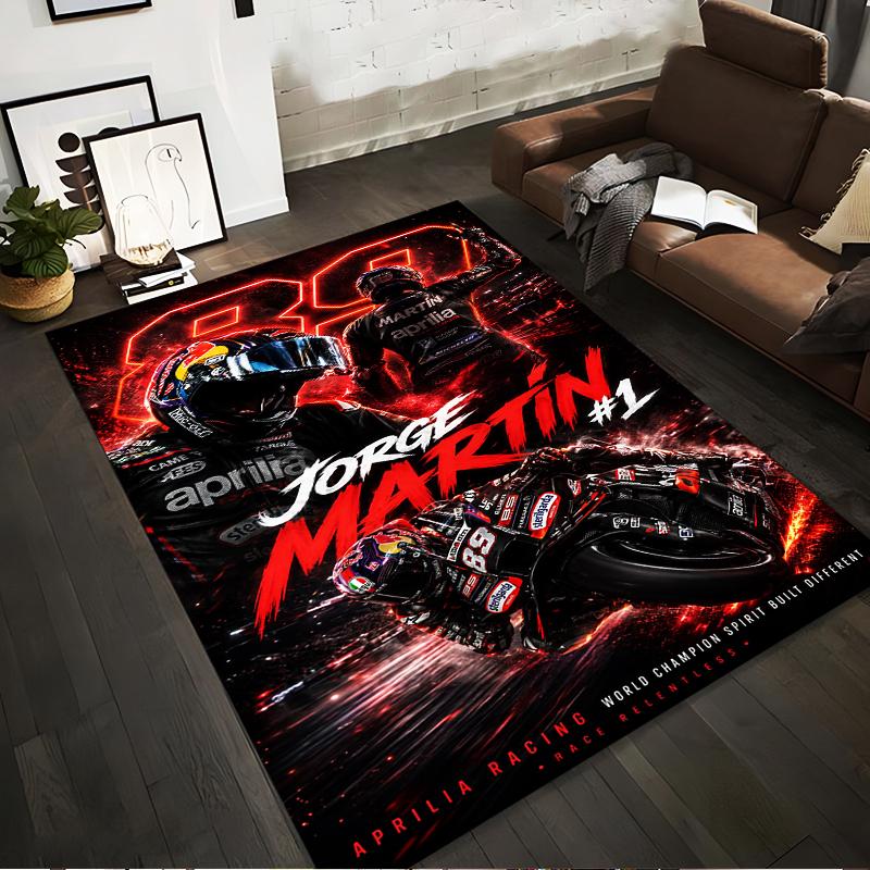 Racing Motorcycle with Dynamic Rider Non-slip rug suitable for living room and bedroom sofas.
