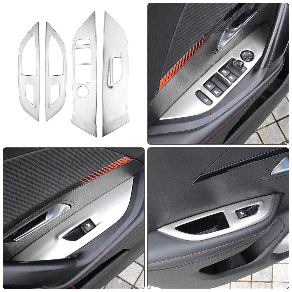 4pcs Armrest Window Rise Lift Control Switch Panel Cover for Peugeot 2008 2020 - 2022 LHD Door Lock Decoration Trim Accessories LHD