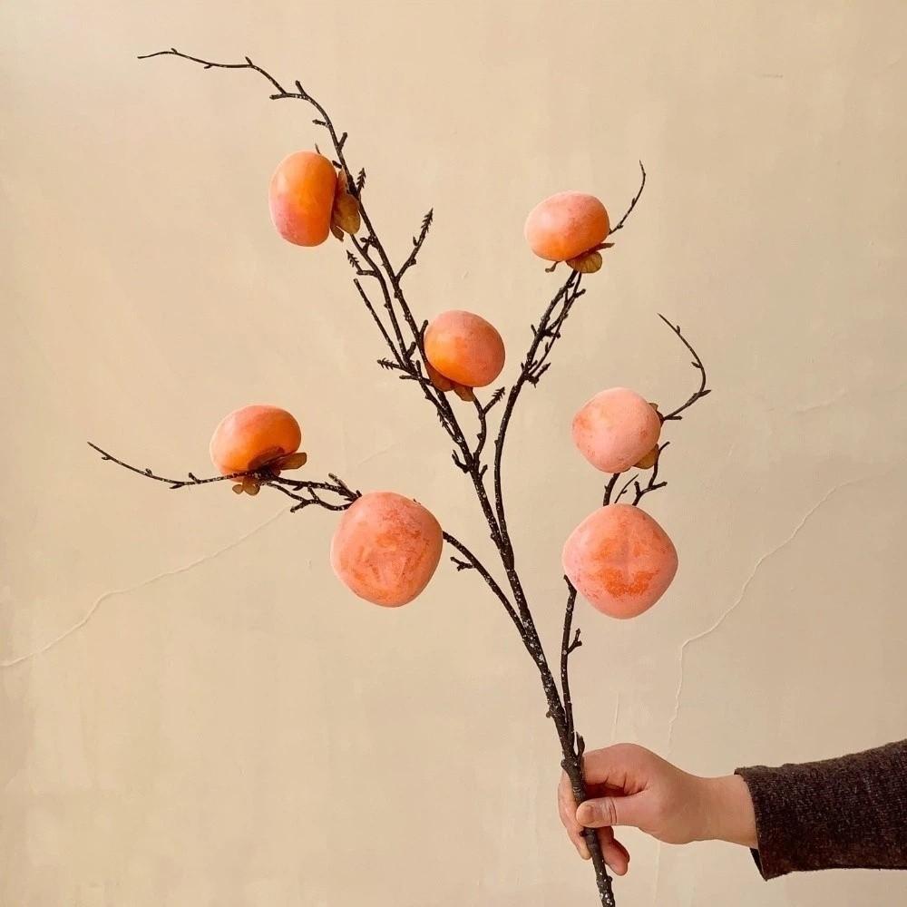 3/5/7 Köpfe Künstlicher Kaki-Zweig Realistische Schaumstoff Künstliche Früchte Zweige Elegante Handgemachte Simulation Kaki-Frucht