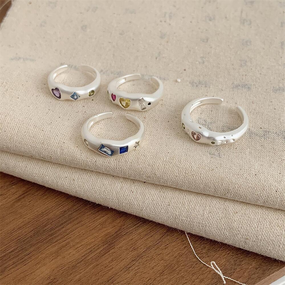 PANJBJ 925 Silver Love Heart Zircon Ring For Women Design Sweet Versatile Frosted Adjustable Jewelry Party Gift Dropshipping
