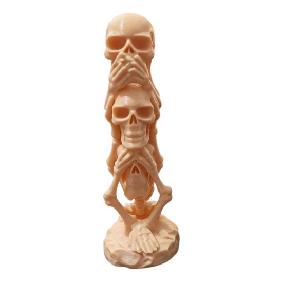 Creative Resin Crafts 3D Printed Triple Skull Statue, Halloween Horror Hear No Evil See Office Desk Accessories Speak Figurine, Decor for