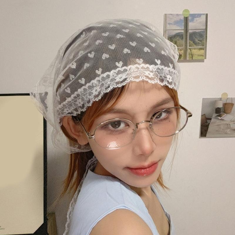 Stylish Lace Headwrap Triangular Hair Scarf Elegant Bandanas Headscarf for Women Music Festival Photo Head Accessories