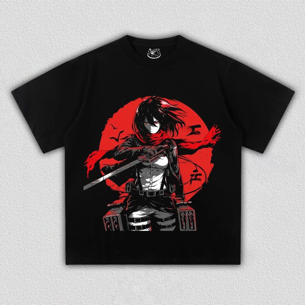 Animekaraktärer Mikasa Ackerman T-shirt Damer Herrar Attack on Titan Tryck Oversized Herr Dammode Streetwear hög kvalitet