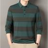 Men S Wide Striped Long Sleeve Turn Down Collar Polo Shirt