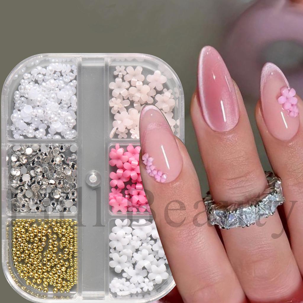 New Nail Art Jewelry Three-dimensional Small Flower Steel Ball Pearl Diamond Jewelry Mixed Nail Art Jewelry