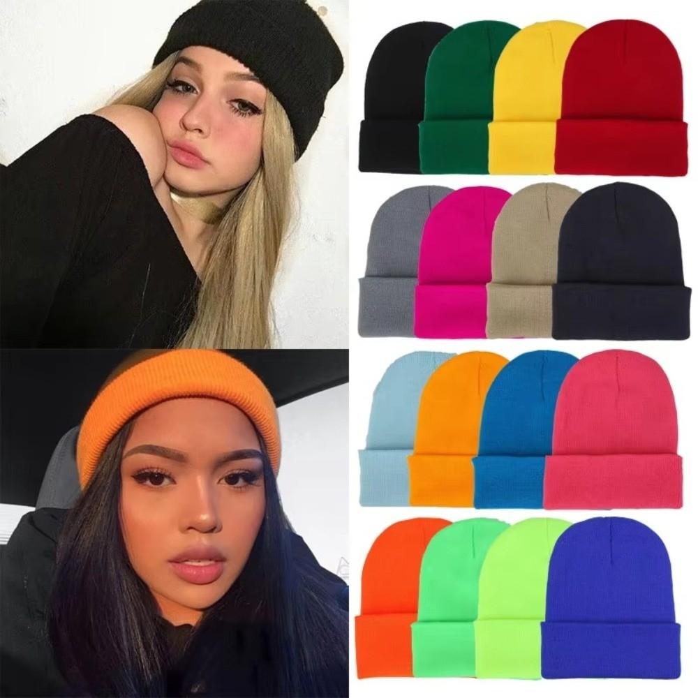 Candy Colored Skullcap Keep Warm Knitted Hat New Ear Flap Hat  for Men and Women