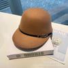 Autumn and winter British retro leather buckle decorative woolen equestrian hat, socialite outdoor temperament age-reducing versatile felt basin hat