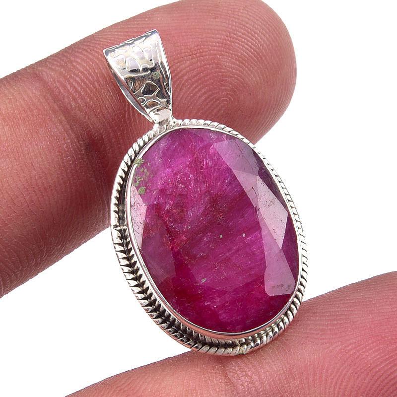 

Red Ruby(Simulated) Gemstone Handmade 925 Sterling Silver Pendant 1.25 y9g46