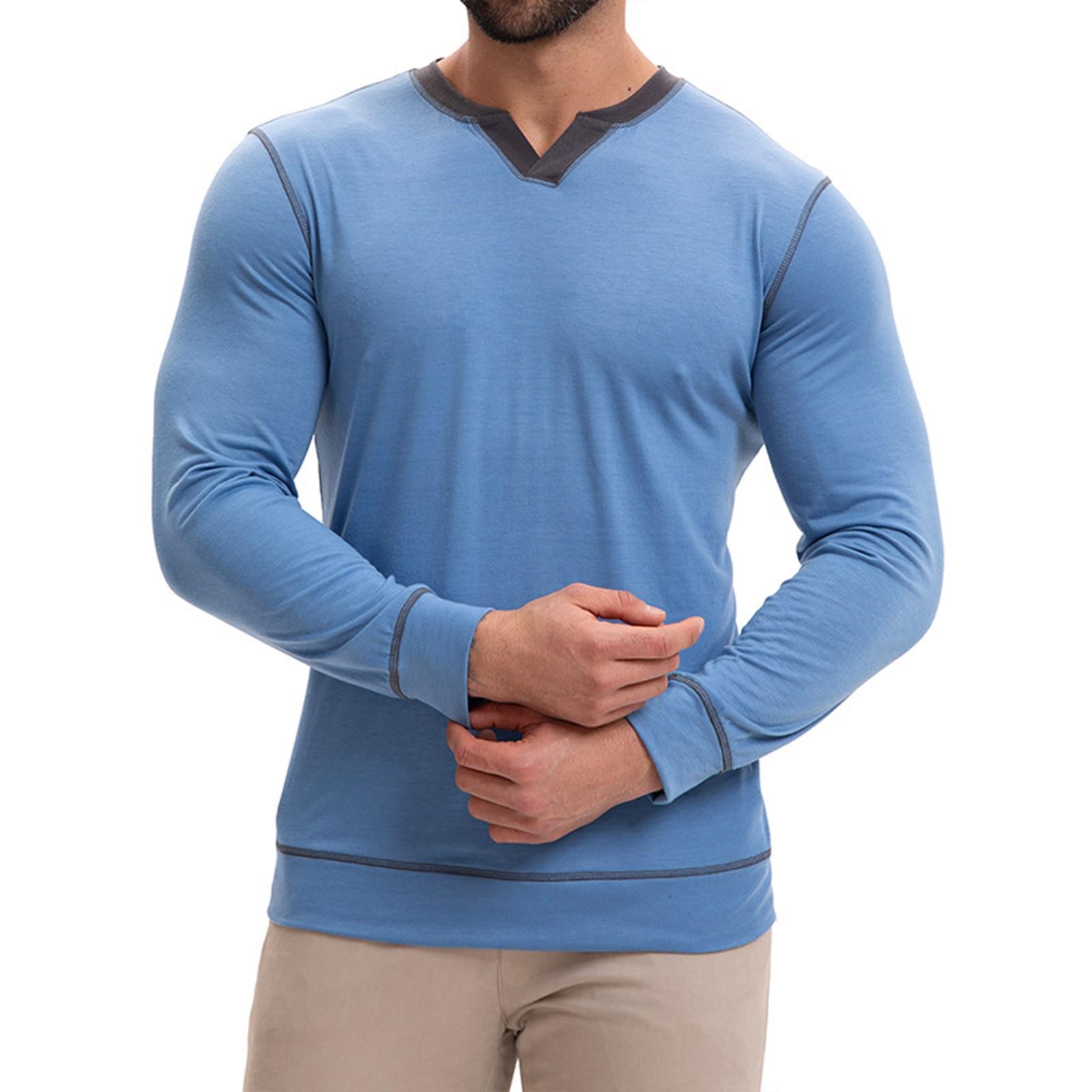 

Мужская рубашка с длинным рукавом, мужская футболка с круглым вырезом и пуговицами, топ с цветными блоками XL синий