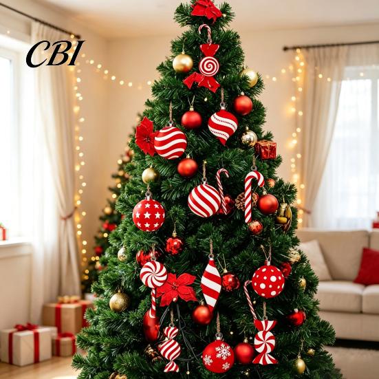 Seasonal Tree Ornament Set 12/24/36 Pcs Wooden Candy Cane Christmas Ornaments, Hanging Lollipop Ball Decor, Double-Sided Indoor Holiday Party Supplies
