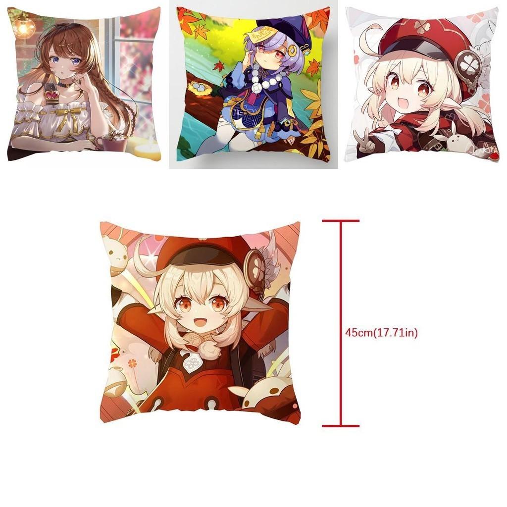 Genshin Impact Cartoon Cushion Cover Soft Polyester Peachskin Pillow Case For Home Decor