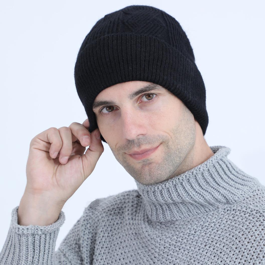 

New Autumn and Winter Men s Cable Knitted Woolen Hat with Velvet and Thickened Knitted Warm Cycling Ear Protection and Cold Proof Pullover Hat one size