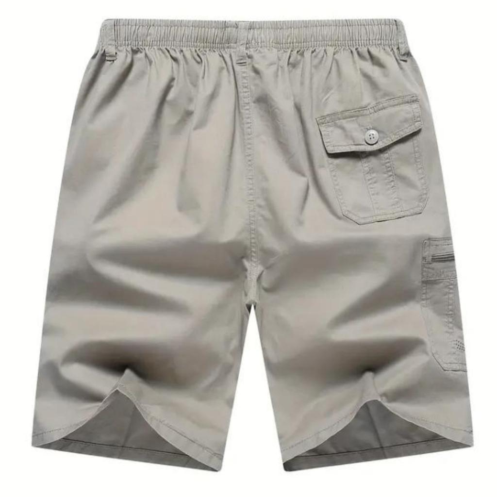 Men's Breathable Cotton Shorts Solid Color Drawstring Waist with Zipper Pockets Casual Summer Wear