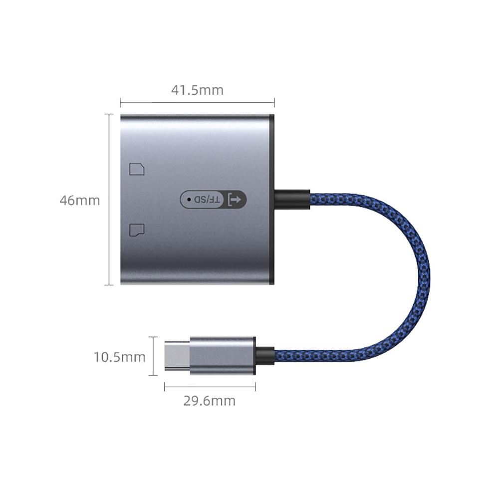 1x Aluminum Type C 2-in-1 Card Reader for SD & TF High Speed Data Transfer Rate